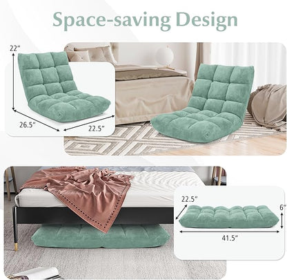 RELAX4LIFE Floor Chair with Back Support - 14-Position Adjustable Lazy Sofa Chair, Padded Sleeper Bed & Couch Recliner for Reading Meditation, Folding Floor Gaming Chair for Adults (Green)