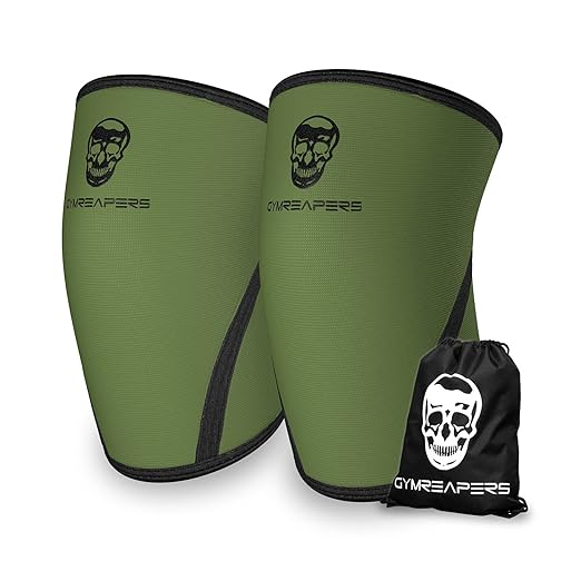 Knee Sleeves (Pair w/ Bag) - Knee Compression Sleeve Support for Squats, Weightlifting, and Powerlifting - Gymreapers 7MM Neoprene Sleeves - 1 Year Warranty (Military Green/Black, Small)