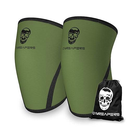 Gymreapers Knee Sleeves (Pair w/Bag) - Knee Compression Sleeve Support for Squats, Weightlifting, and Powerlifting 7MM Neoprene Sleeves - 1 Year Warranty (Military Green/Black, XX-Large)