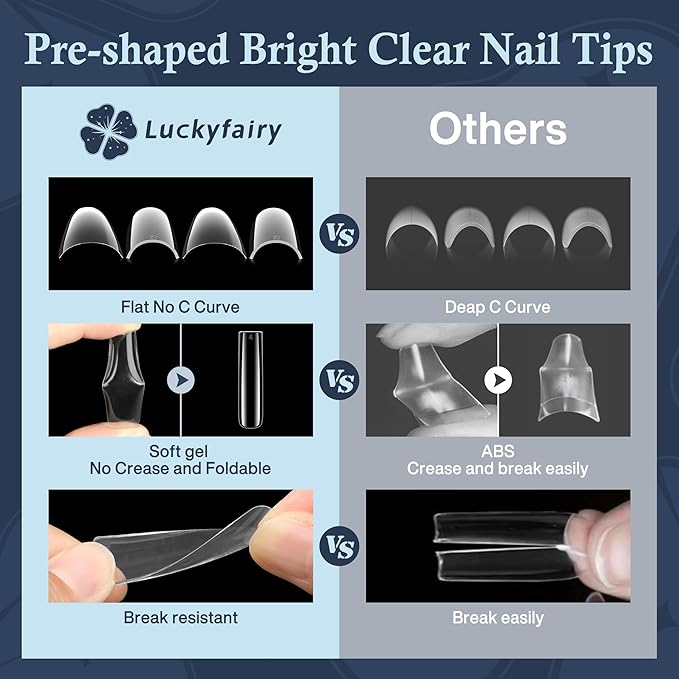 XXL Nail Tips Square 504 Pcs 12 Sizes - No C Curve Flat Square Nail Tips Clear 2XL Full Cover Tapered Gel Acrylic Fake Nails Gelly Tips for Nail Extension Nail Art