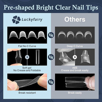 XXL Nail Tips Square 504 Pcs 12 Sizes - No C Curve Flat Square Nail Tips Clear 2XL Full Cover Tapered Gel Acrylic Fake Nails Gelly Tips for Nail Extension Nail Art