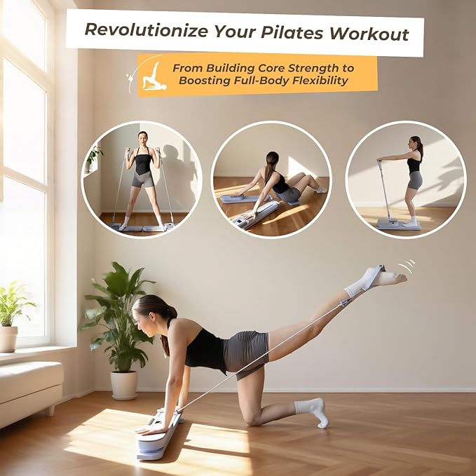Newly Designed Pilates Reformer Set with 20+ Workouts, Pilates Reformer Board for Home, Pilates Board - Beginner Friendly Fitness Equipment