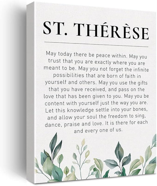 Literary Canvas Wall Art Inspirational Motivational St. Therese Quote May Today There be Peace Within Canvas Print Positive Canvas Painting Office Home Wall Decor Framed Gift 12x15 Inch
