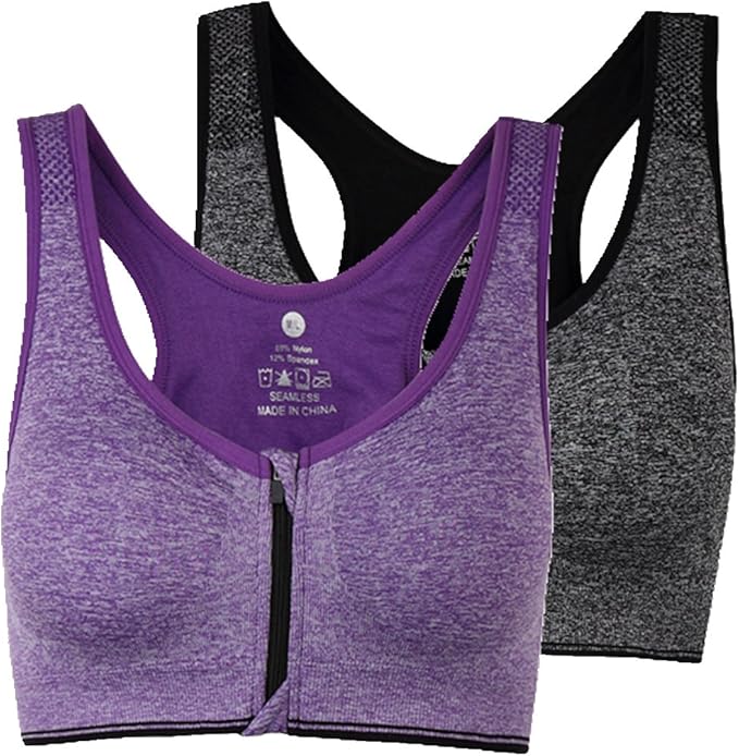 Women's Zipper Front Closure Sports Bra Racerback Yoga Bras