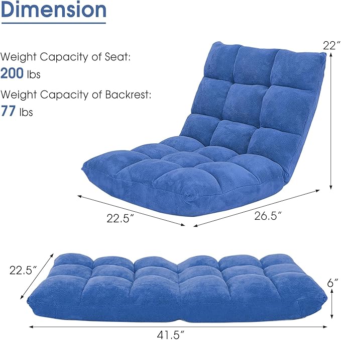 GORELAX Memory Foam Floor Chair, 14-Poistion Adjustable Floor Reading Gaming Chair Recliner, Folding Cushioned Meditation Chair with Back Support, Padded Lazy Sofa Chair for Adults, Kids (Blue)