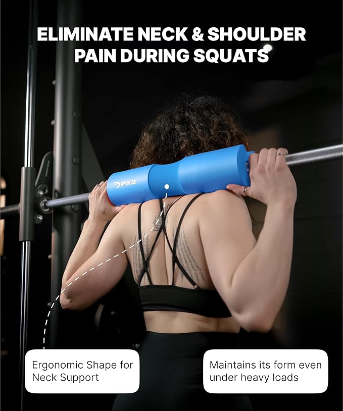 DMoose Fitness Barbell Pad for Hip Thrust, Squat & Lunges - Non-Slip Thick Foam Cushion for Neck and Back Support with Two Straps - Hip Thrust Pad for Leg Day - Fits All Olympic Bars and Smith Machine