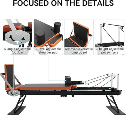 Pilates Reformer,Dpiolrcag Foldable Pilates Machine & Equipment for Home Use and Gym Workout with Jump Board, Suitable for Advanced and Beginners Users, Up to 250 lbs Weight Capacity