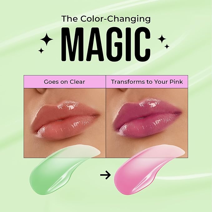 The Beauty Spy Yuli Color Changing Lip Oil - Korean Fruit Lip Gloss - pH-Reactive Formula with Argan Oil, Squalane, Shea Butter - Hydrate & Soften Lips, Glass Shine Effect (Green Plum)