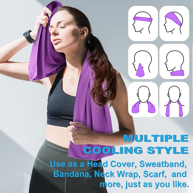 Cooling Towel for Neck and Face - 43.3" x 15.7" - Quick-Dry Microfiber - Ideal for Hot Weather, Gym, Fitness, Camping, Yoga, Run Gift - Purple