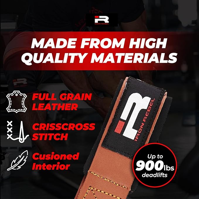 Iron Rebel Padded Leather Lifting Straps for Men & Women | Gym Weightlifting Straps | Comfortable Grips for Deadlifts, Training, Powerlifting, & Bodybuilding