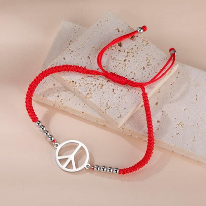 LIKGREAT Peace Adjustable Beaded Bracelet Peace Sign Symbol Pendant Handmade Braided Wax Cords Bracelet for Women