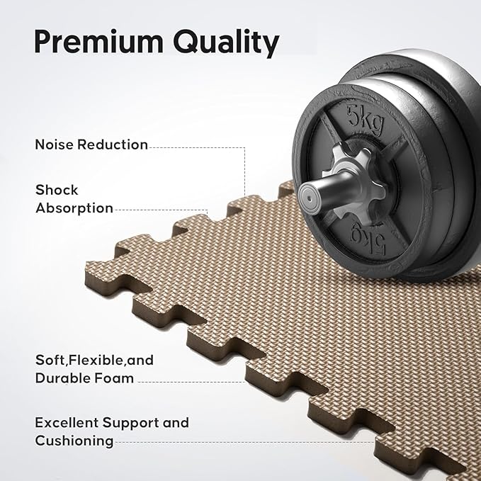 Home Gym Mat, Puzzle Exercise Mat, EVA Interlocking Foam Floor Tiles for Home Workout Equipment and Kids' Play Areas -, 24 in x 24 in x ½ in, Brown 36 Tiles