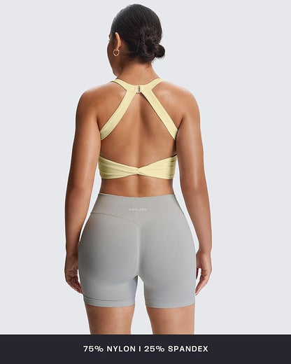 Aoxjox Women's Workout Sports Bras Twist Front Fitness Training Gym Bra Yoga Crop Lola Tank