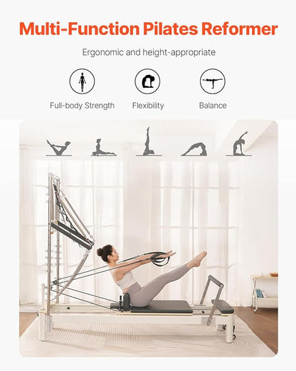 VEVOR Pilates Reformer Machine, Pilates Workout Equipment for Home Gym Studio Use, Pilates Bed with Dual Resistance- Spring & Cord, Reformer Set, Up to 400 LBS