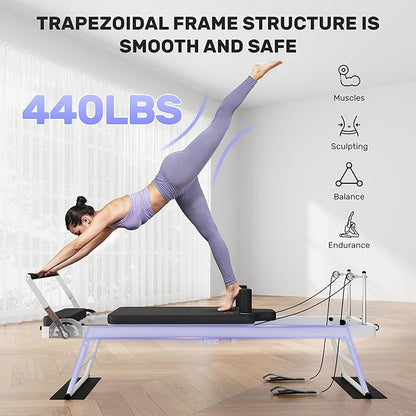 Pilates Reformer, Foldable Pilates Machine for Home and Gym Workout with Dual Resistance and Adjustable Heights, Pilates Equipment Suitable for Advanced and Beginners Users, Up to 440 LBS