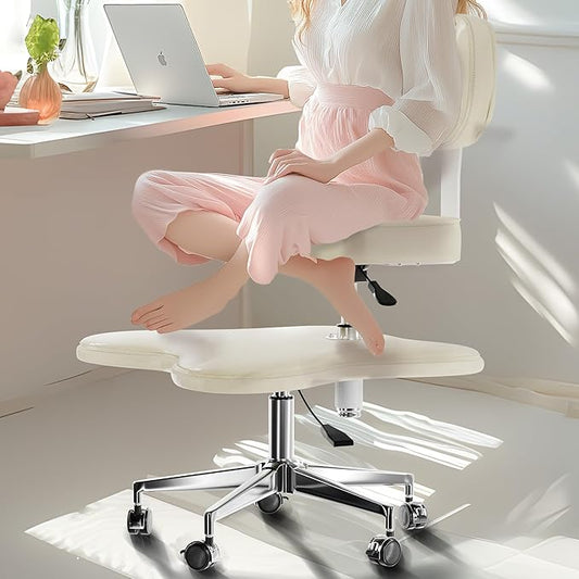 PYY Cross Legged Office Chair - ADHD Chairs for Adults Meditation with Wheels, Kneeling Chair Adjustable Height Ergonomic Fidget Squatting for Home and Office White