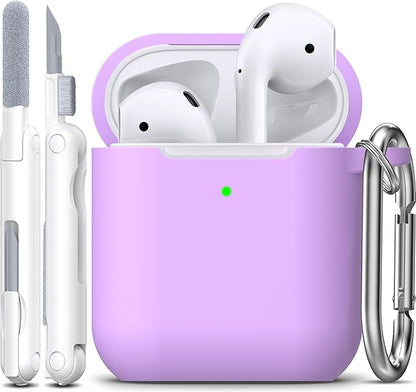 R-fun Compatible with AirPods Case Cover, Soft Silicone Protective Cover with Keychain for Women Men Compatible with Apple AirPods 2nd 1st Generation Charging Case, Front LED Visible,Lavender