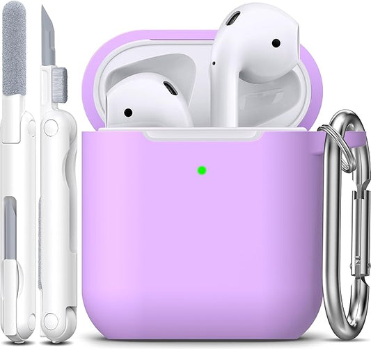 R-fun Compatible with AirPods Case Cover, Soft Silicone Protective Cover with Keychain for Women Men Compatible with Apple AirPods 2nd 1st Generation Charging Case, Front LED Visible,Lavender