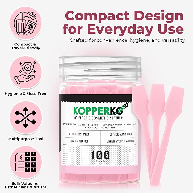Cosmetic Spatulas (2.5”, 100 Pack) - Small Plastic Spatula for Cosmetics, Creams & Crafts | Essential Esthetician Supplies | Makeup Spatula or Multipurpose Mini Applicator for Skincare | Pink