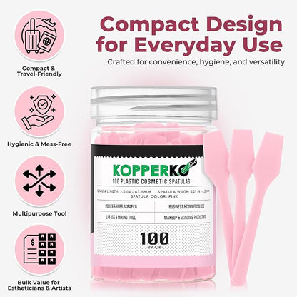 Cosmetic Spatulas (2.5”, 100 Pack) - Small Plastic Spatula for Cosmetics, Creams & Crafts | Essential Esthetician Supplies | Makeup Spatula or Multipurpose Mini Applicator for Skincare | Pink