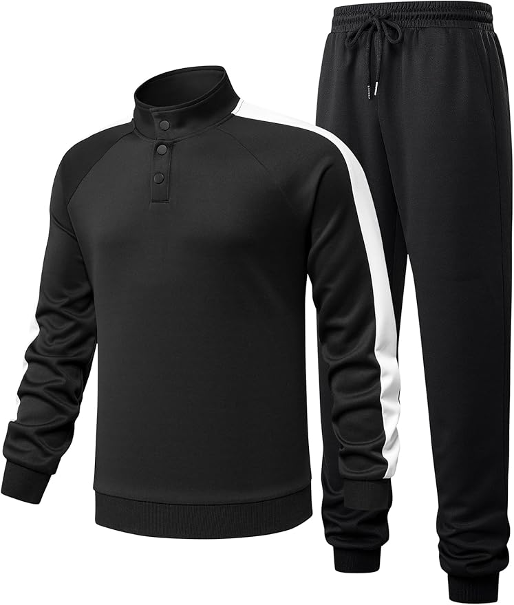JMIERR Men's 2 Piece Casual Outfits Quarter Button Lightweight Sweatshirt Tracksuit & Joggers Sweatpants Sweatsuit Set
