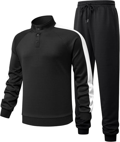 JMIERR Men's 2 Piece Casual Outfits Quarter Button Lightweight Sweatshirt Tracksuit & Joggers Sweatpants Sweatsuit Set