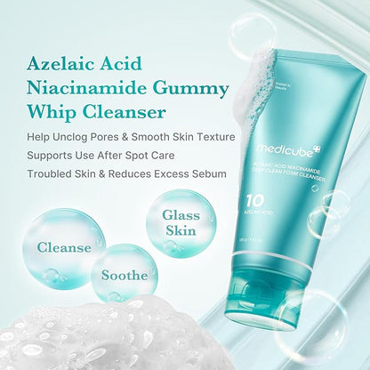 medicube Azelaic Acid Gummy Whip Cleanser | Cleansing Foam For Troubled Skin | Use After Spot Care & Excess Sebum Control | Niacinamide, Glycerin | Soothing, Pore Cleansing Face Wash | Korean Skincare