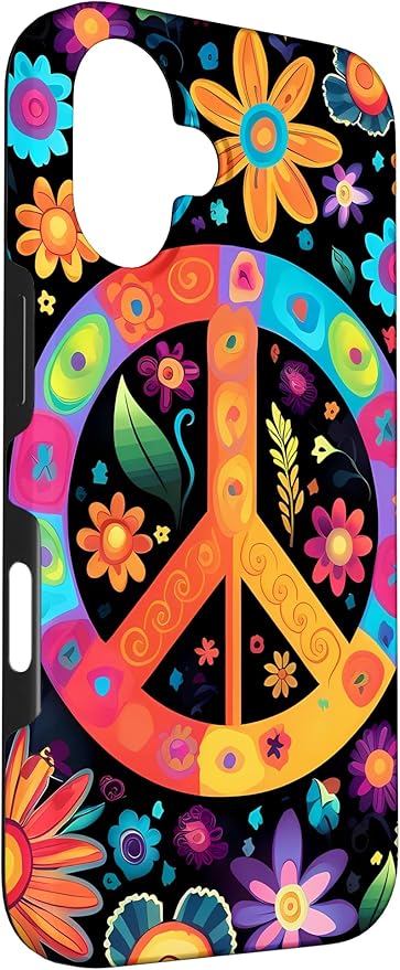 iPhone 16 Peace Sign Hippie Floral Case