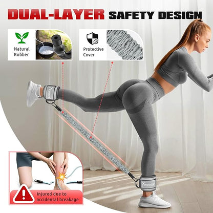 Ankle Resistance Bands with Cuffs, Leg and Glutes Workout Equipment, Resistance Bands with Ankle Straps for Cable Machine Kickbacks, Booty Workouts, Lower Body Exercises - Home Gym Exercise Equipment