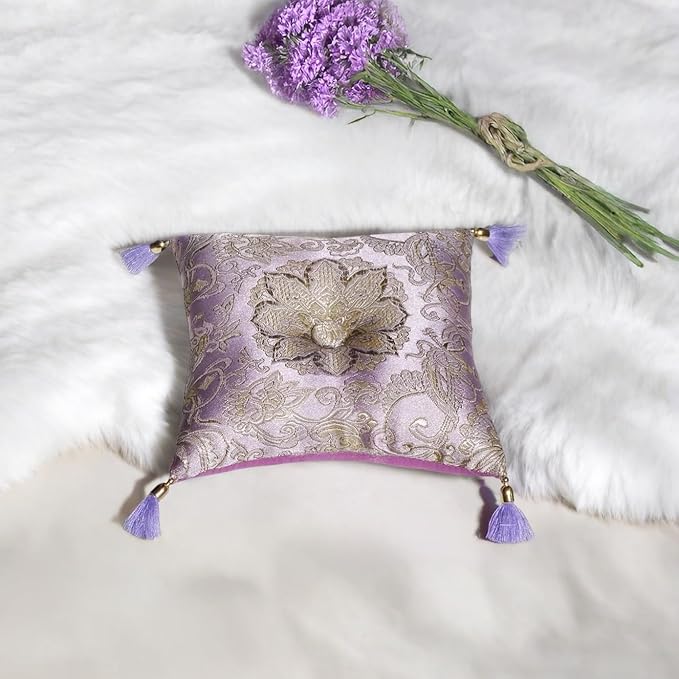 Singing Bowl Cushion for Tibetan Singing Bowls, Handmade Silk Brocade Square Cushion Pillow for Sound Healing and Crystal Sound Bowls Accessories(Lavender,5 Inch)