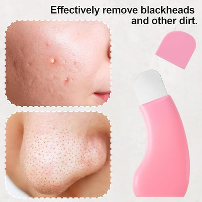 Manual Face Spatula, Metal Facial Scraper with Silicone Lid for Men & Women, Reusable Face Scrubber for Dry Oily Skin- Pink