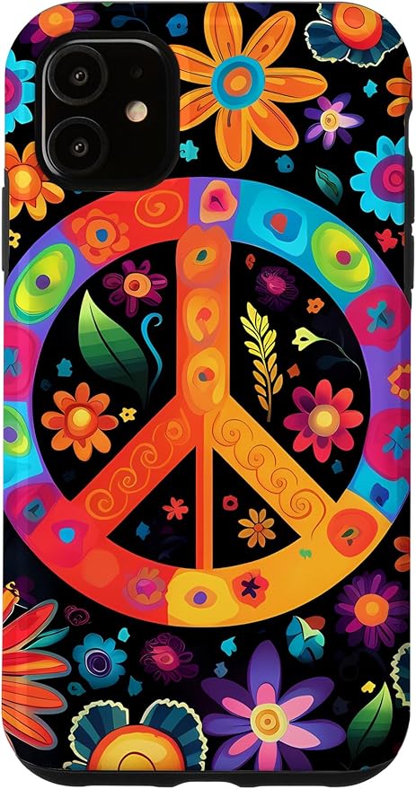 iPhone 11 Peace Sign Hippie Floral Case
