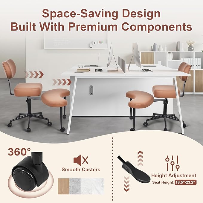Meditation Chair, Cross Legged ADHD Office Chair for Adults with Wheels Ergonomic Back Support and Leg Rest for Multi Position Criss Cross Sitting Kneeling and Yoga Height Adjustable, Leather Style