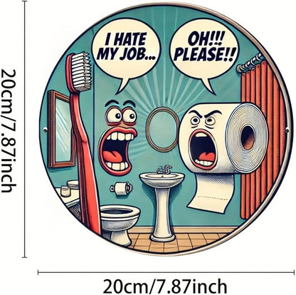 Room Decor 1pc Retro Aluminum Bathroom Sign, 8x8 inch Vintage Illustration, Humorous Toilet Theme Wall Art for Home, Office, Hotel Decor
