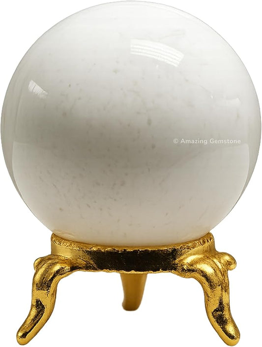 Amazing Gemstone Snow Quartz Crystal Ball with Stand - 2 Inches Crystal Sphere Meditation Balls for Witchcraft and Decorative Balls
