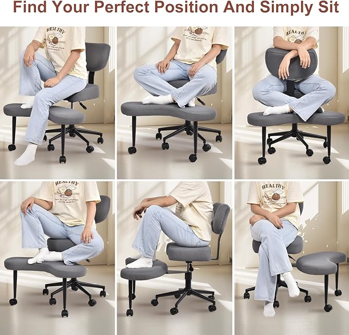 Meditation Chair, Cross Legged ADHD Office Chair for Adults with Wheels Ergonomic Back Support and Leg Rest for Multi Position Criss Cross Sitting Kneeling and Yoga Height Adjustable, Mesh Style