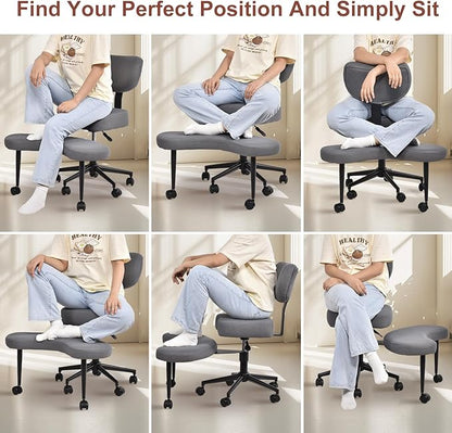 Meditation Chair, Cross Legged ADHD Office Chair for Adults with Wheels Ergonomic Back Support and Leg Rest for Multi Position Criss Cross Sitting Kneeling and Yoga Height Adjustable, Mesh Style