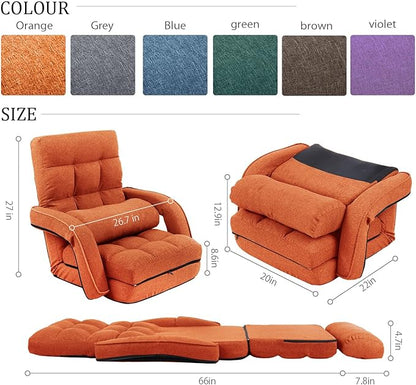 FLOGUOR 14-Position Adjustable Floor Chair, Chaise Lounge Indoor, Folding Lazy Sofa with Armrests and a Pillow Padded Adults Gaming Chairs for Living Room, Bedroom Factory Price,8803 (Orange)