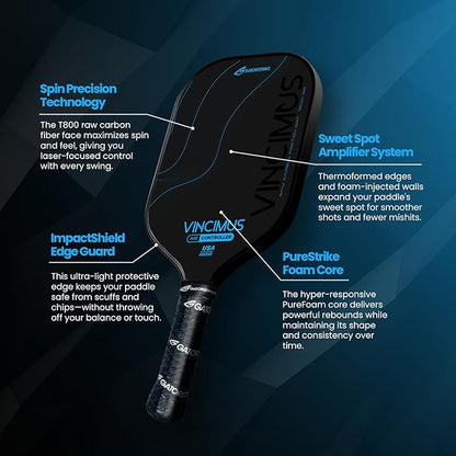 Vincimus Air Controller T600 Pickleball Paddle, T600 Carbon Fiber Pickleball Paddle with Enhance PP Honeycomb 16mm Core, 8.1oz with GatorGrit Face