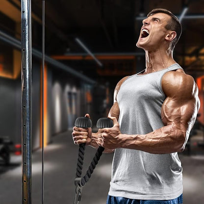 SELEWARE Triceps Rope with Non-Slip Soft Rubber Ends Home Gym Cable Attachment Workout Accessories 28 & 36 inches Long LAT Pulldown Attachment Black and Orange