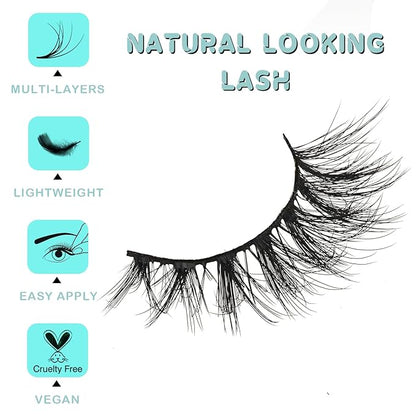 Wispy Lashes Natural Eyelashes Mink Lash Strips Natural Look Demi Wispies False Strip Lashes Pack 10 Pairs Short Fluffy Eyelash Set for Almond and Hooded Eyes