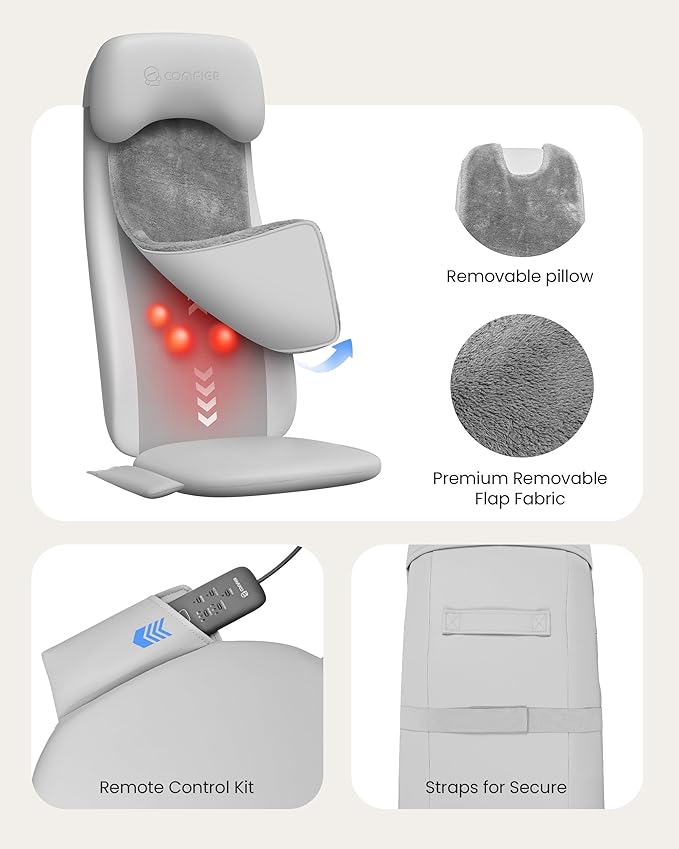 COMFIER Back Massager with Heat,2D/3D Shiatu Massage Seat Cushion,2 Auto Massage Modes,Full Back Massager with Vibration,Deep Tissue Kneading Chair Pad for Lower Waist,Gift for Men,Women