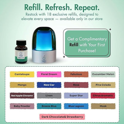 G's Breeze Smart Aroma Diffuser with 60ml Green Apple Scent Refill – Bluetooth & Wi-Fi App Control - LED Lighting & Adjustable Intensity - Long-Lasting Crisp Fruity Fragrance for Home or Office