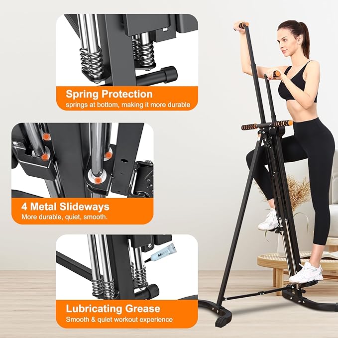 Vertical Climber Exercise Machine for Home Gym with 4 Metal Guide Rails Folding Exercise Climber Cardio Workout Machine 5-Level Heights Stair Stepper Newer Version, Easy to Assemble