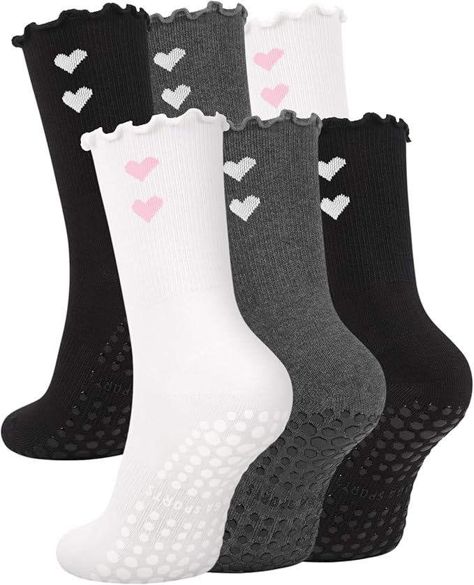 3/6 Pairs Grip Pilates Socks for Women, Non-slip Yoga Athletic Socks for Barre Ballet Barefoot Workout Hospital