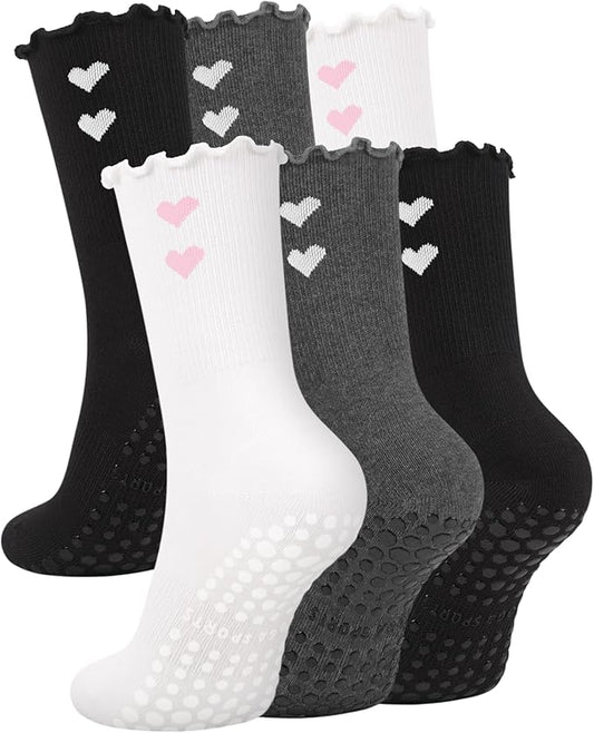 3/6 Pairs Grip Pilates Socks for Women, Non-slip Yoga Athletic Socks for Barre Ballet Barefoot Workout Hospital