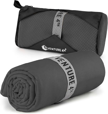 VENTURE 4TH Quick Dry Towel. Microfiber Travel Towel Ideal for Camping, Hiking, Backpacking, Gym. Lightweight & Fast Drying Travel Towels for Body. Compact & Easy to Pack - Charcoal Extra Large