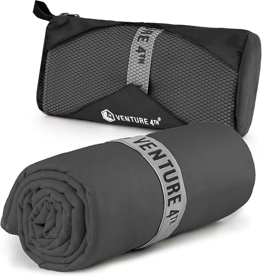 VENTURE 4TH Quick Dry Towel. Microfiber Travel Towel Ideal for Camping, Hiking, Backpacking, Gym. Lightweight & Fast Drying Travel Towels for Body. Compact & Easy to Pack - Charcoal Extra Large