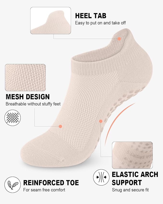 3/6 Pairs Grip Pilates Socks for Women, Non-slip Yoga Athletic Socks for Barre Ballet Barefoot Workout Hospital
