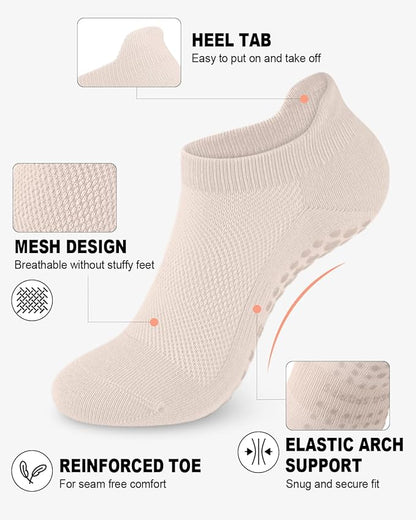 3/6 Pairs Grip Pilates Socks for Women, Non-slip Yoga Athletic Socks for Barre Ballet Barefoot Workout Hospital